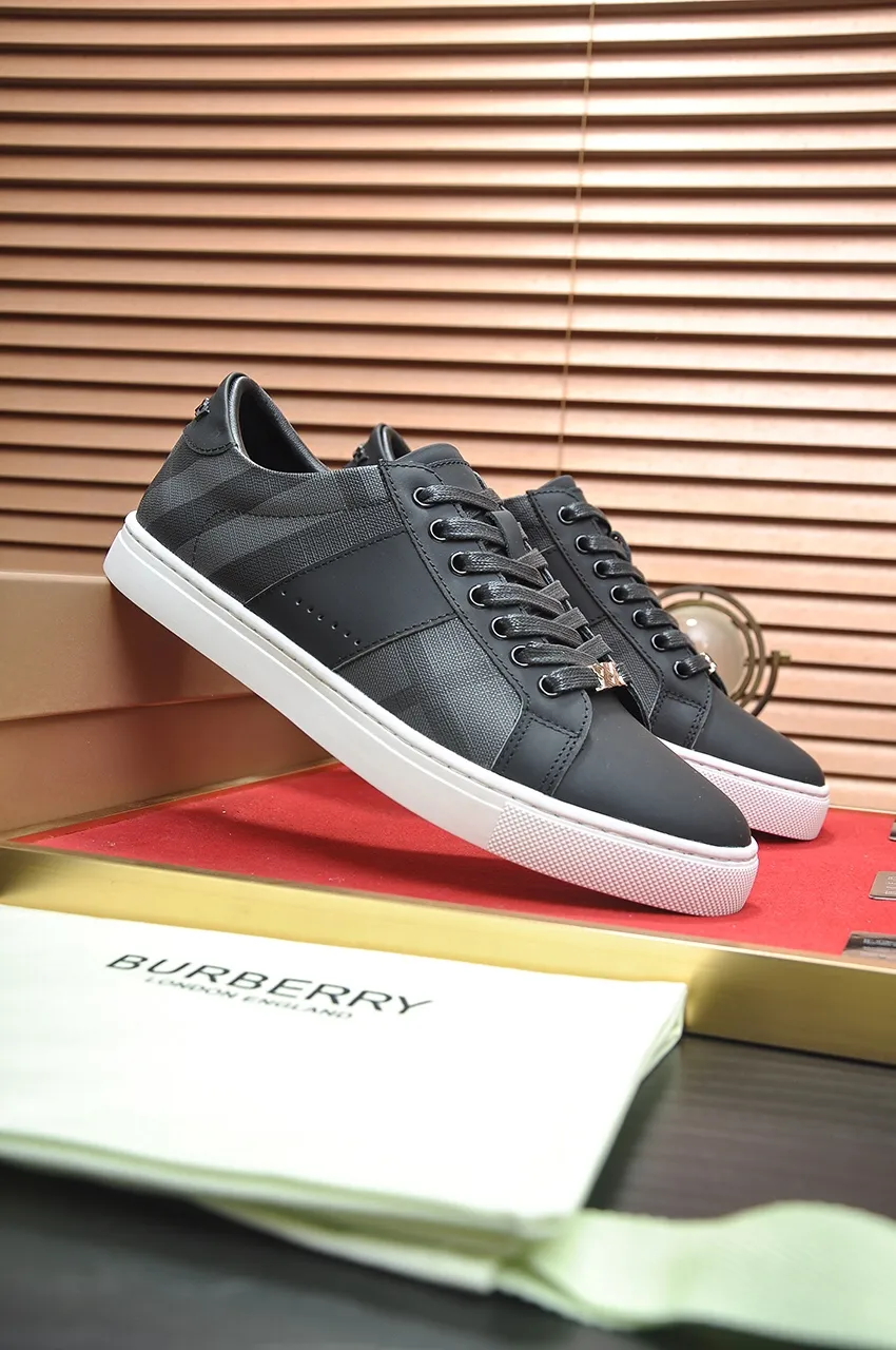 Men's shoes💰480💶[Burberry] (cowhide lining) classic low-top sneakers｜Imported cowhide with classic plaid fabric｜Cow leather lining｜Original outsole｜Fine workmanship and comfortable to wear Size: 38-44 (customized at 45)